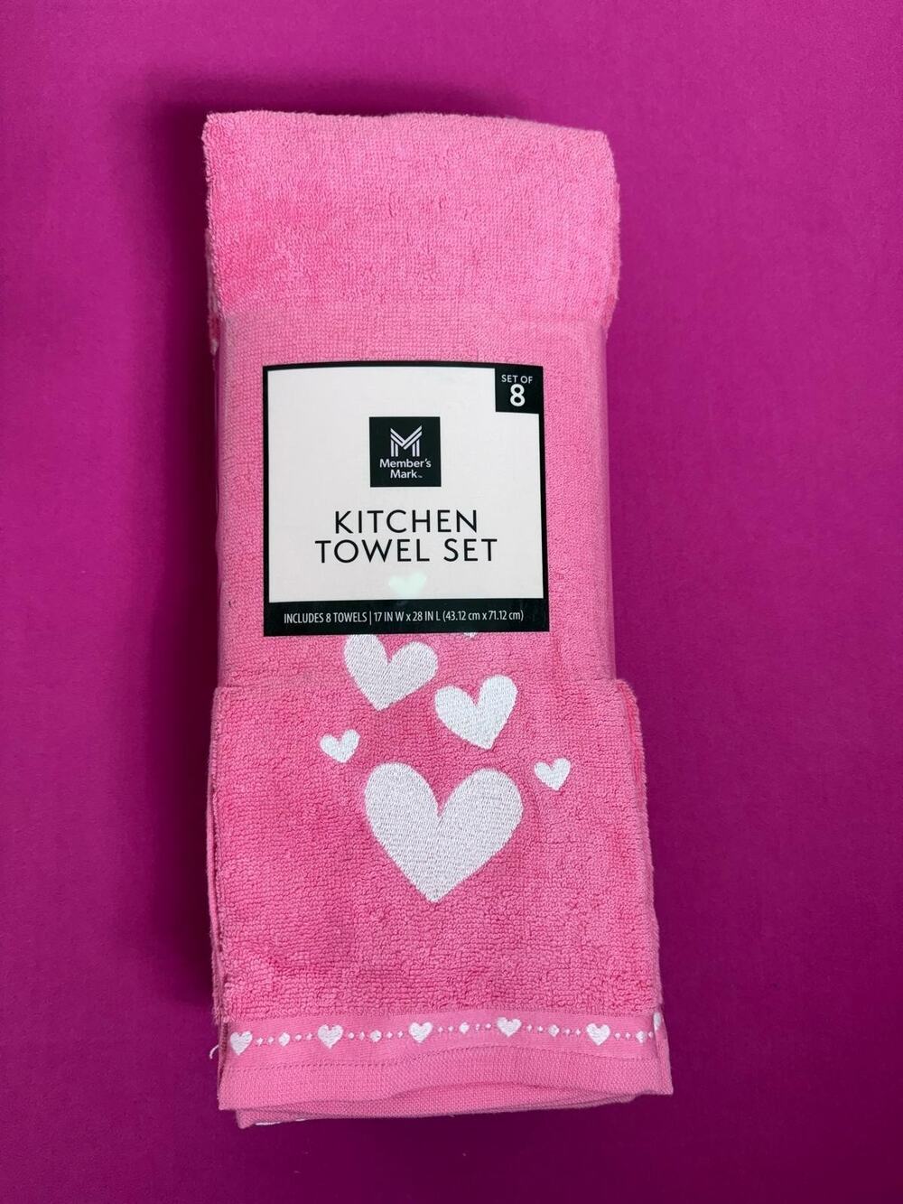 Member’s Mark Kitchen Towel Set 8 Pack Pink Hearts 17x28 Cotton Valentine